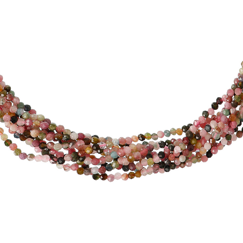 Mehrsträngige Halskette mit mehrfarbigem Turmalin-Naturstein und gehämmerter Münze