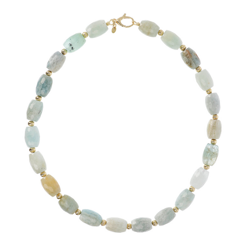 Necklace with Aquamarine and Hammered Spheres