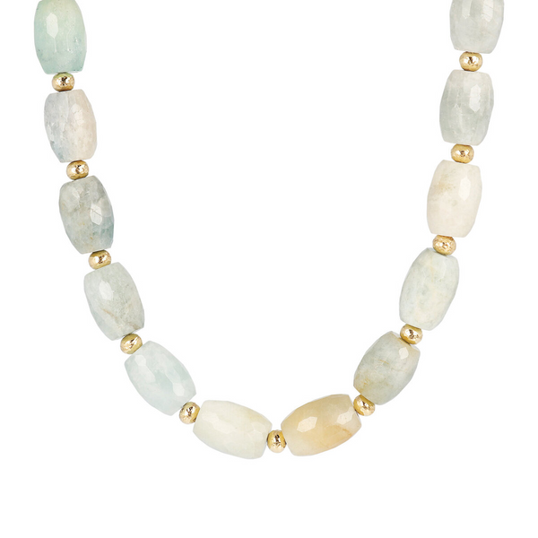 Necklace with Aquamarine and Hammered Spheres