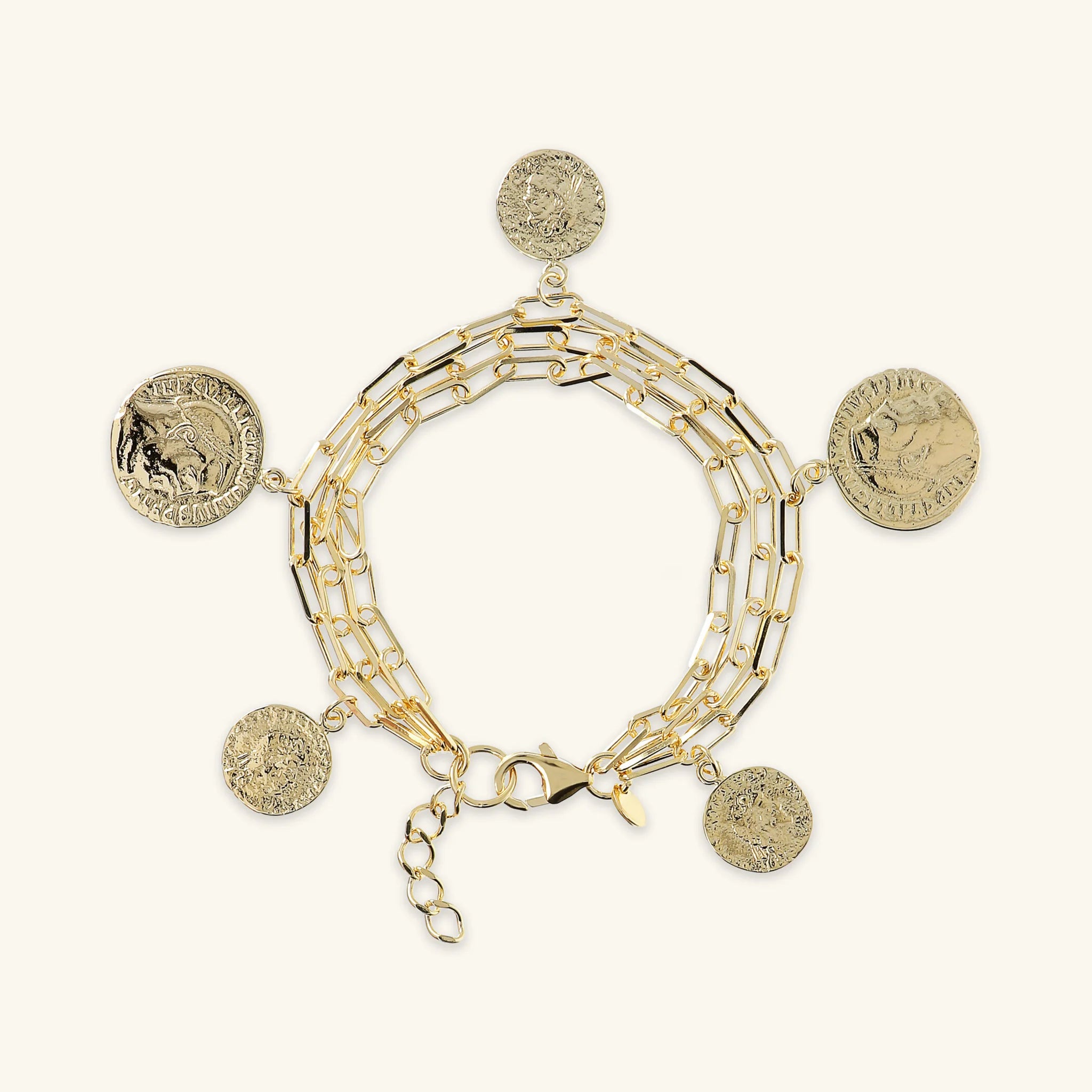 Multi-strand bracelet with coin charms