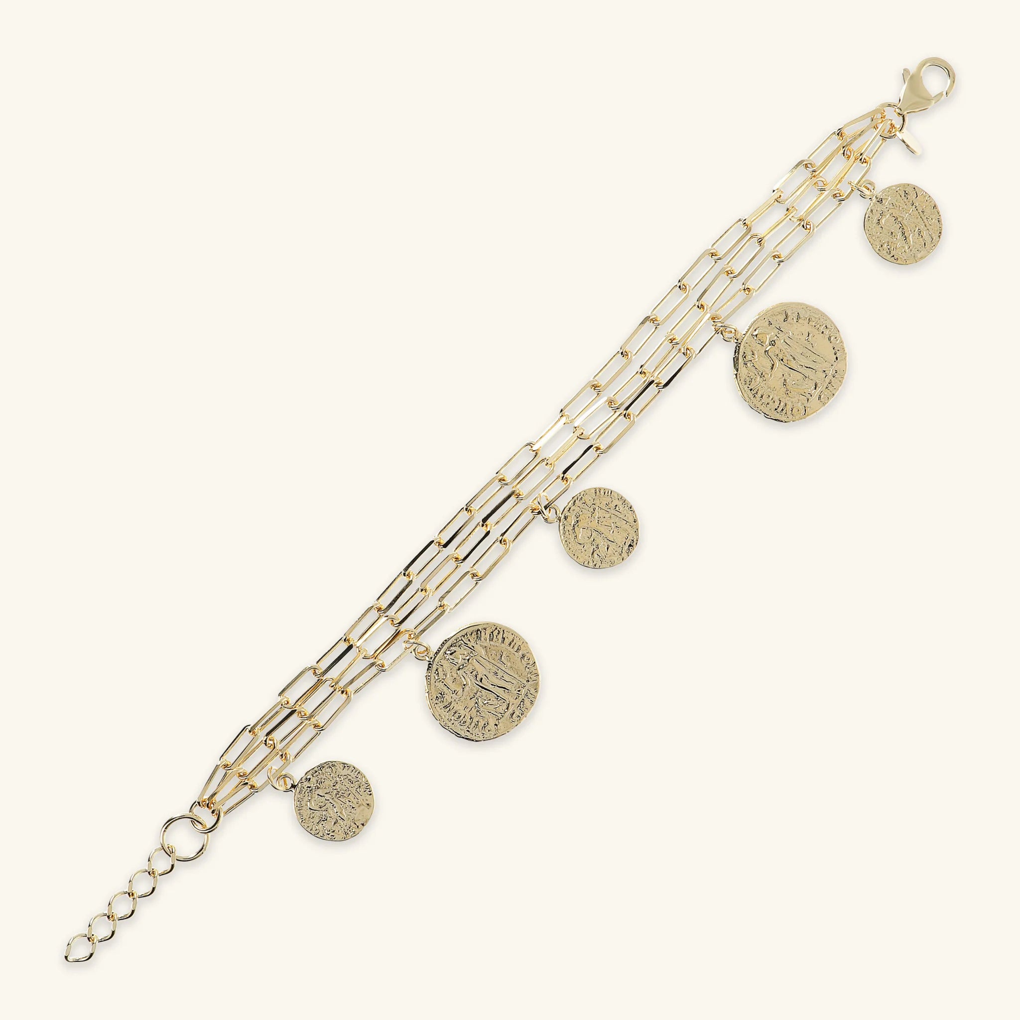 Multi-strand bracelet with coin charms