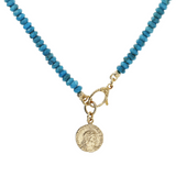 Round Necklace with Natural Stone and Coin Pendant