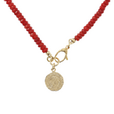 Round Necklace with Natural Stone and Coin Pendant
