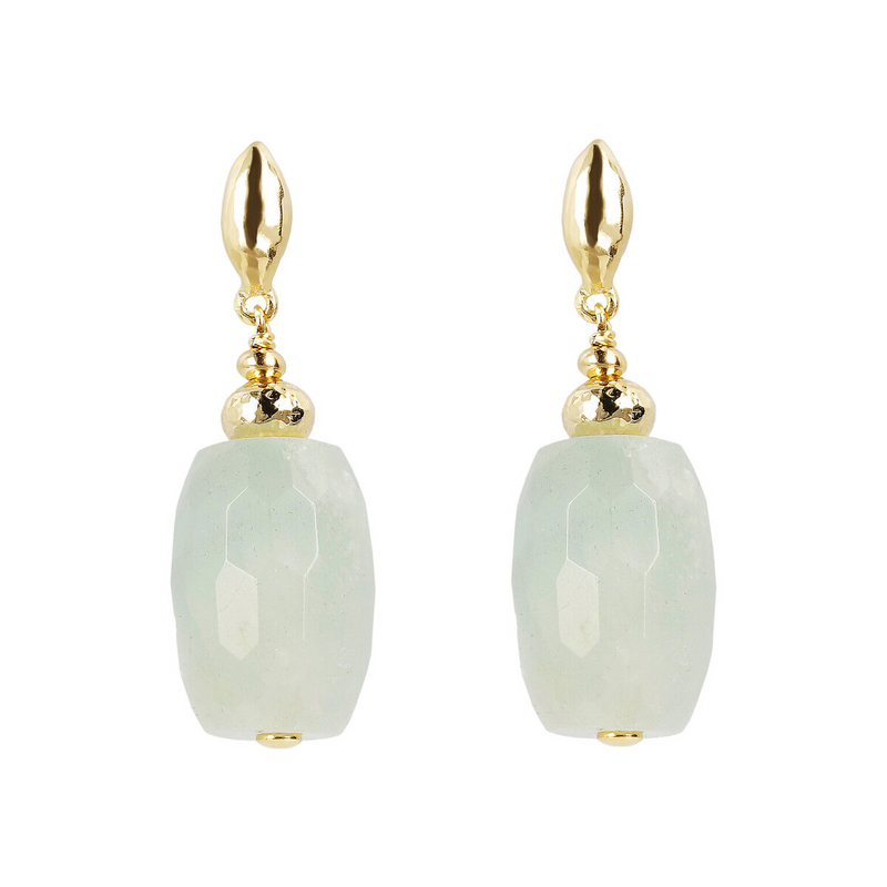 Pendant Earrings with Aquamarine and Hammered Golden Elements