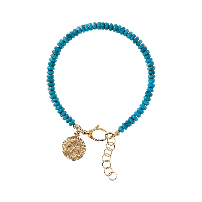 Bracelet avec rondelle en pierre naturelle et pendentif pièce de monnaie