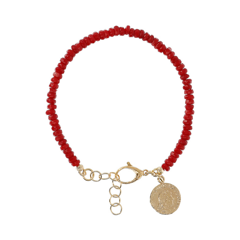 Bracelet avec rondelle en pierre naturelle et pendentif pièce de monnaie