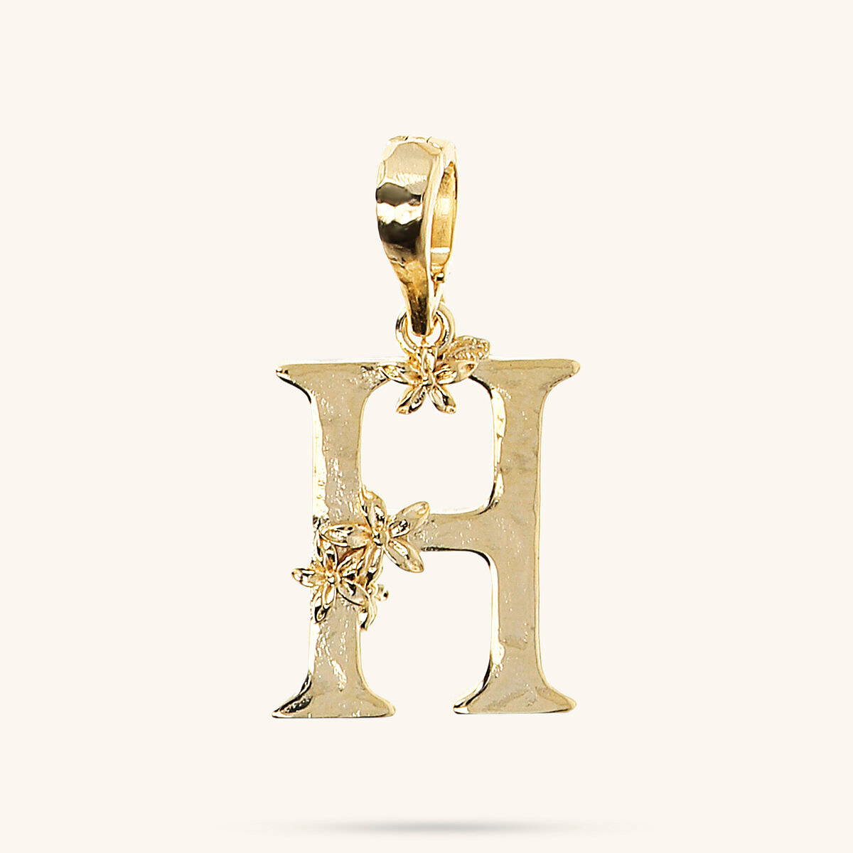 Initial Pendant with Flower and Hammered Surface