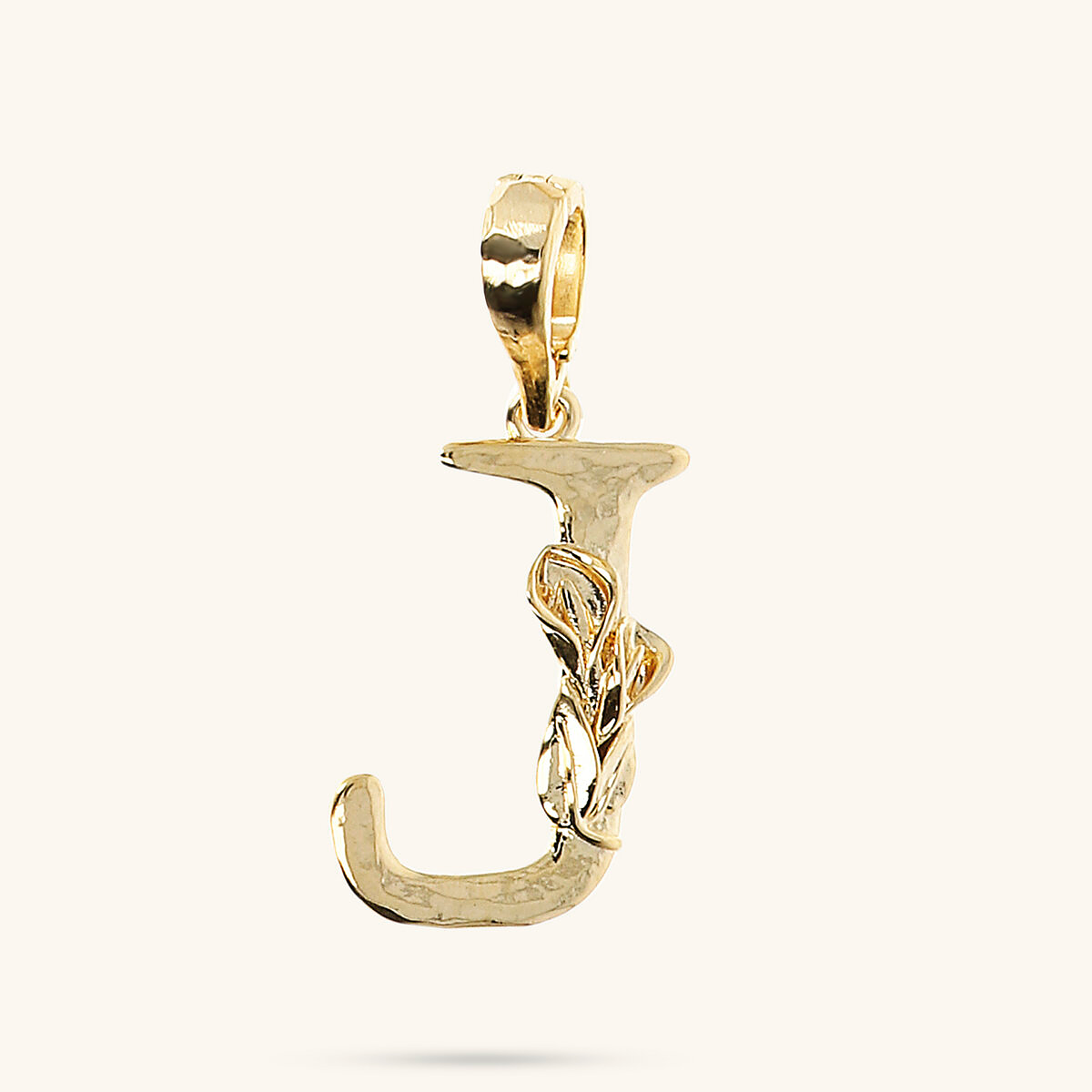 Initial Pendant with Flower and Hammered Surface