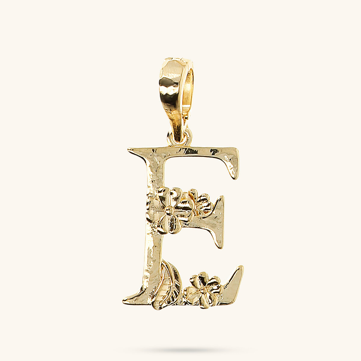 Initial Pendant with Flower and Hammered Surface