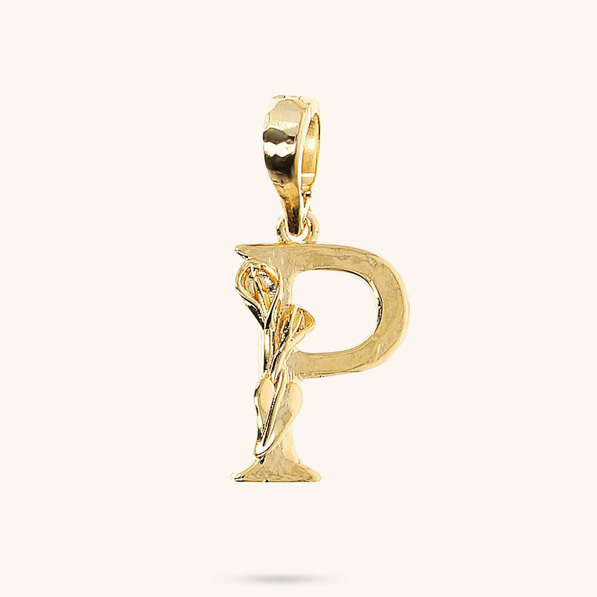 Initial Pendant with Flower and Hammered Surface