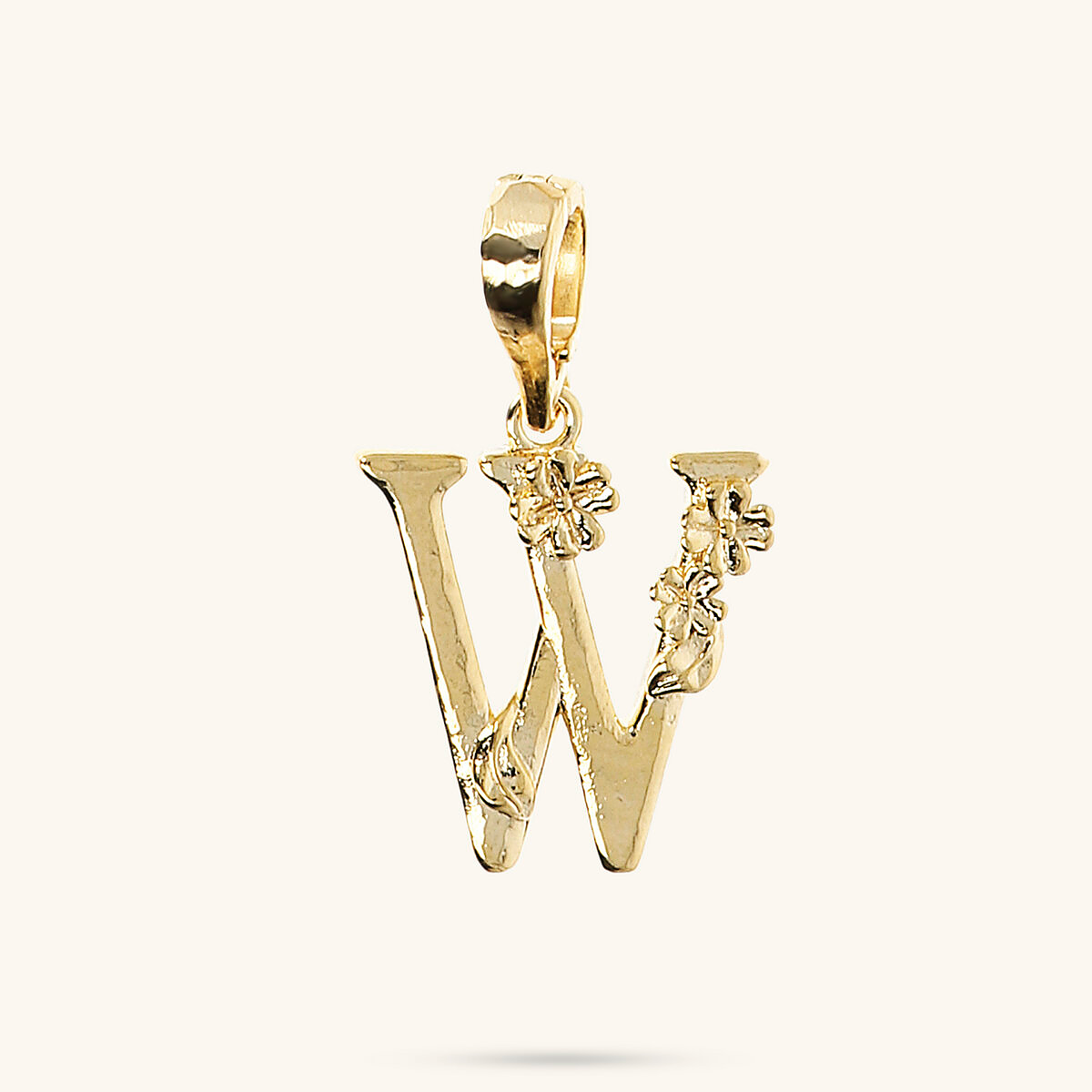 Initial Pendant with Flower and Hammered Surface