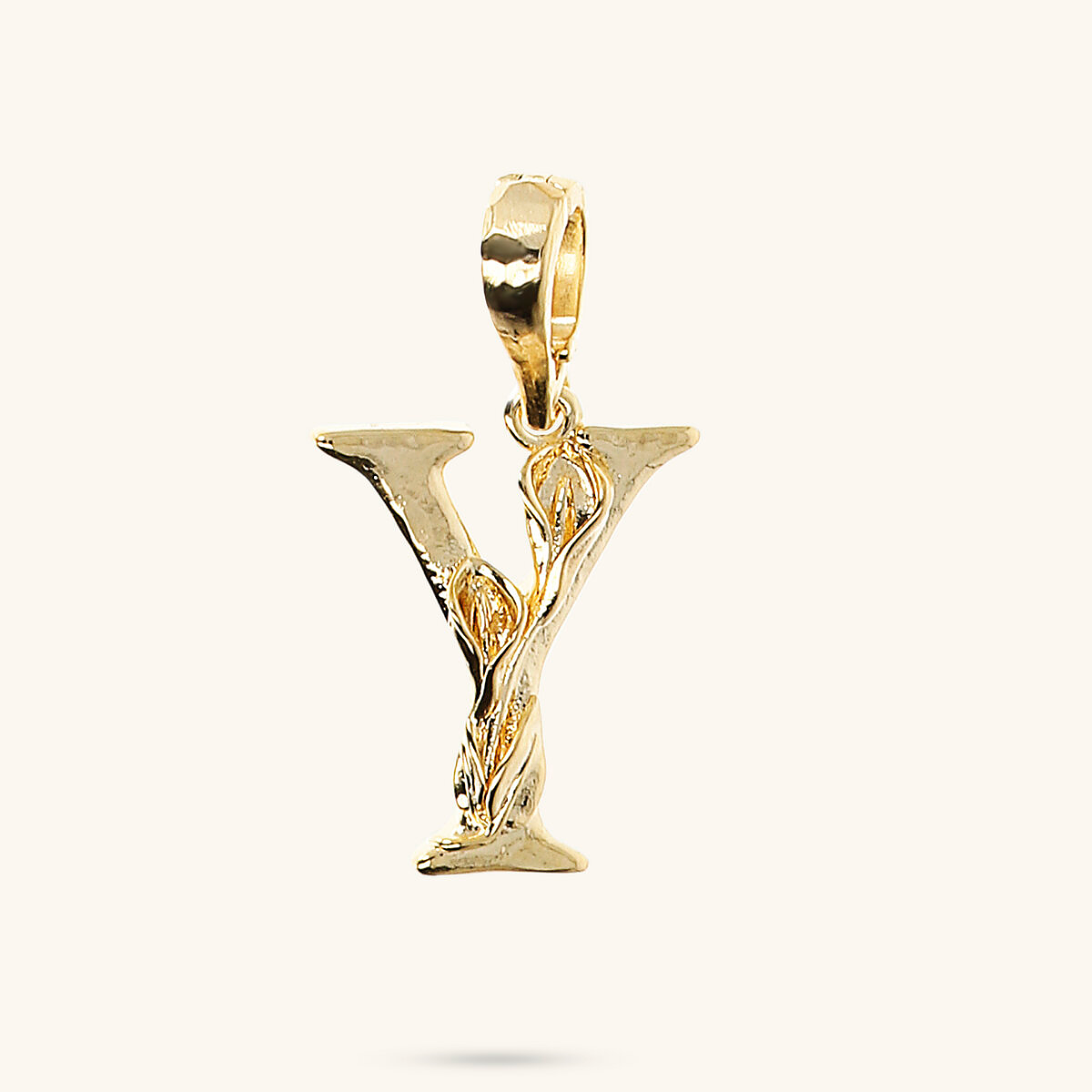 Initial Pendant with Flower and Hammered Surface