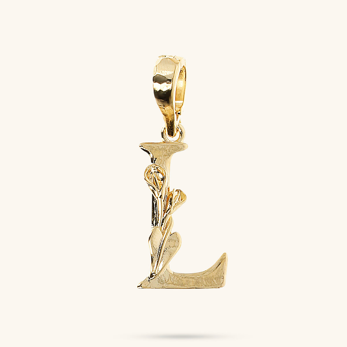 Initial Pendant with Flower and Hammered Surface