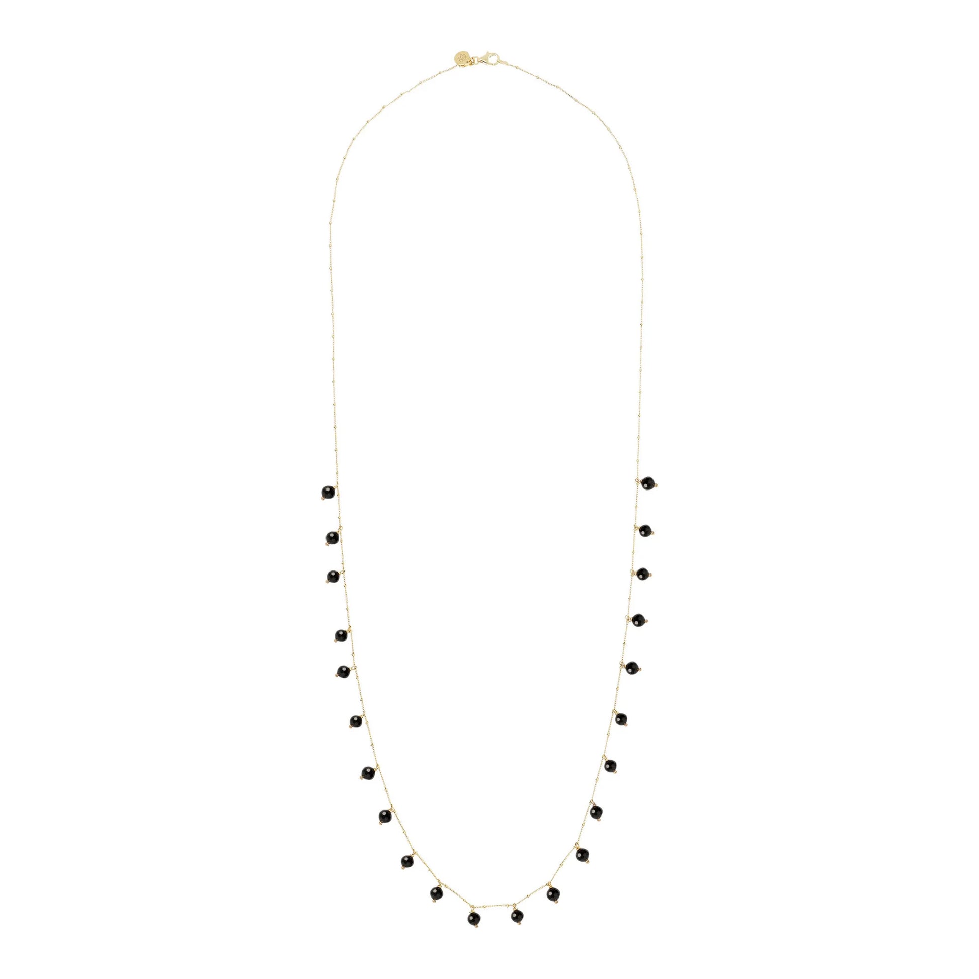 Long Necklace in 925 Sterling Silver 18Kt Yellow Gold Plated with Natural Stone Charms
