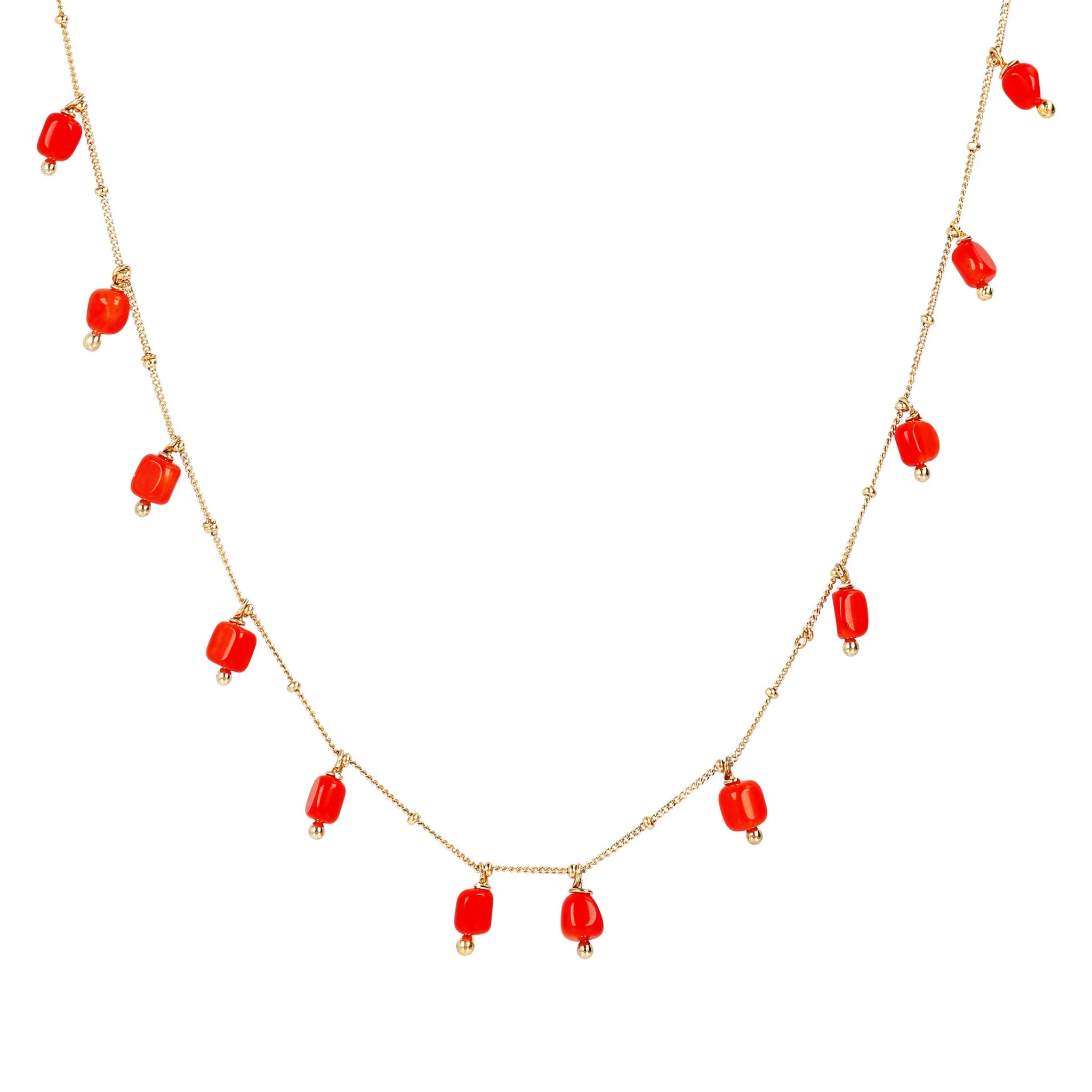 Collana Lunga in Argento 925 placcato Oro Giallo 18Kt con Charms in Pietra Naturale