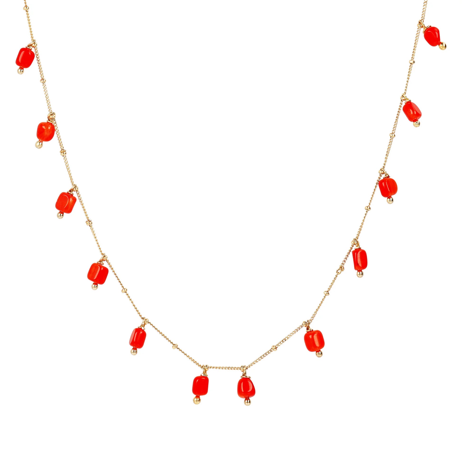Collana Lunga in Argento 925 placcato Oro Giallo 18Kt con Charms in Pietra Naturale