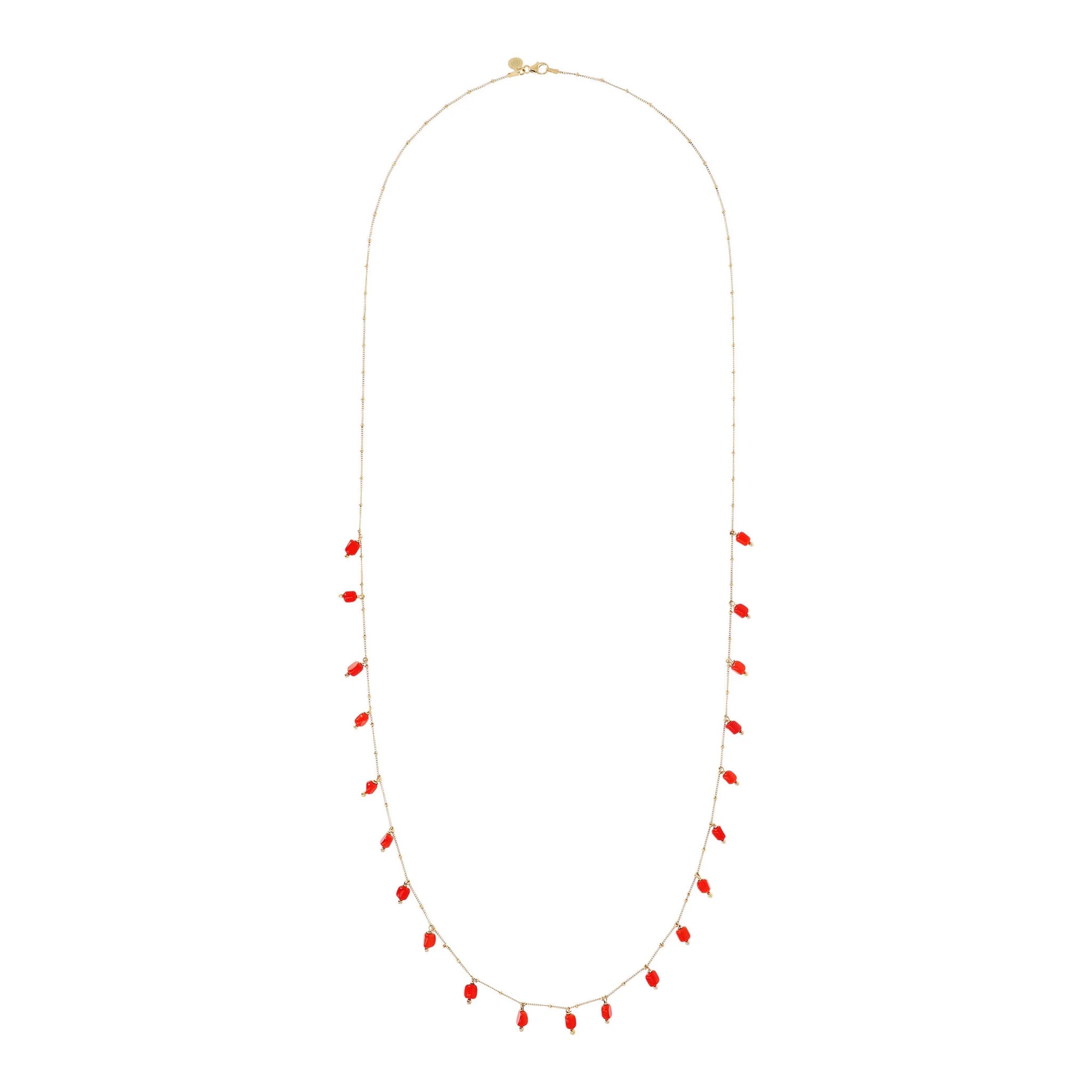 Collana Lunga in Argento 925 placcato Oro Giallo 18Kt con Charms in Pietra Naturale