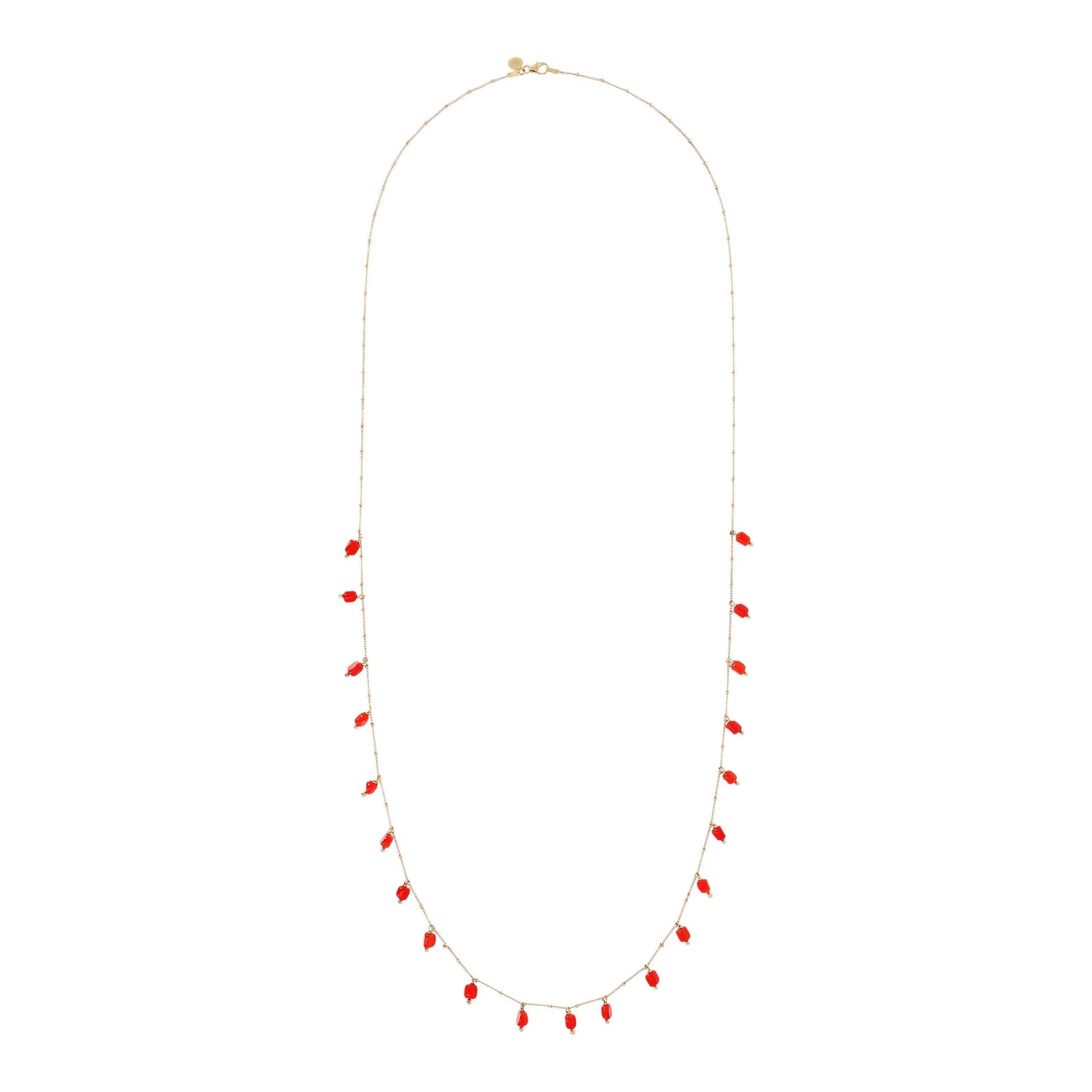 Collana Lunga in Argento 925 placcato Oro Giallo 18Kt con Charms in Pietra Naturale