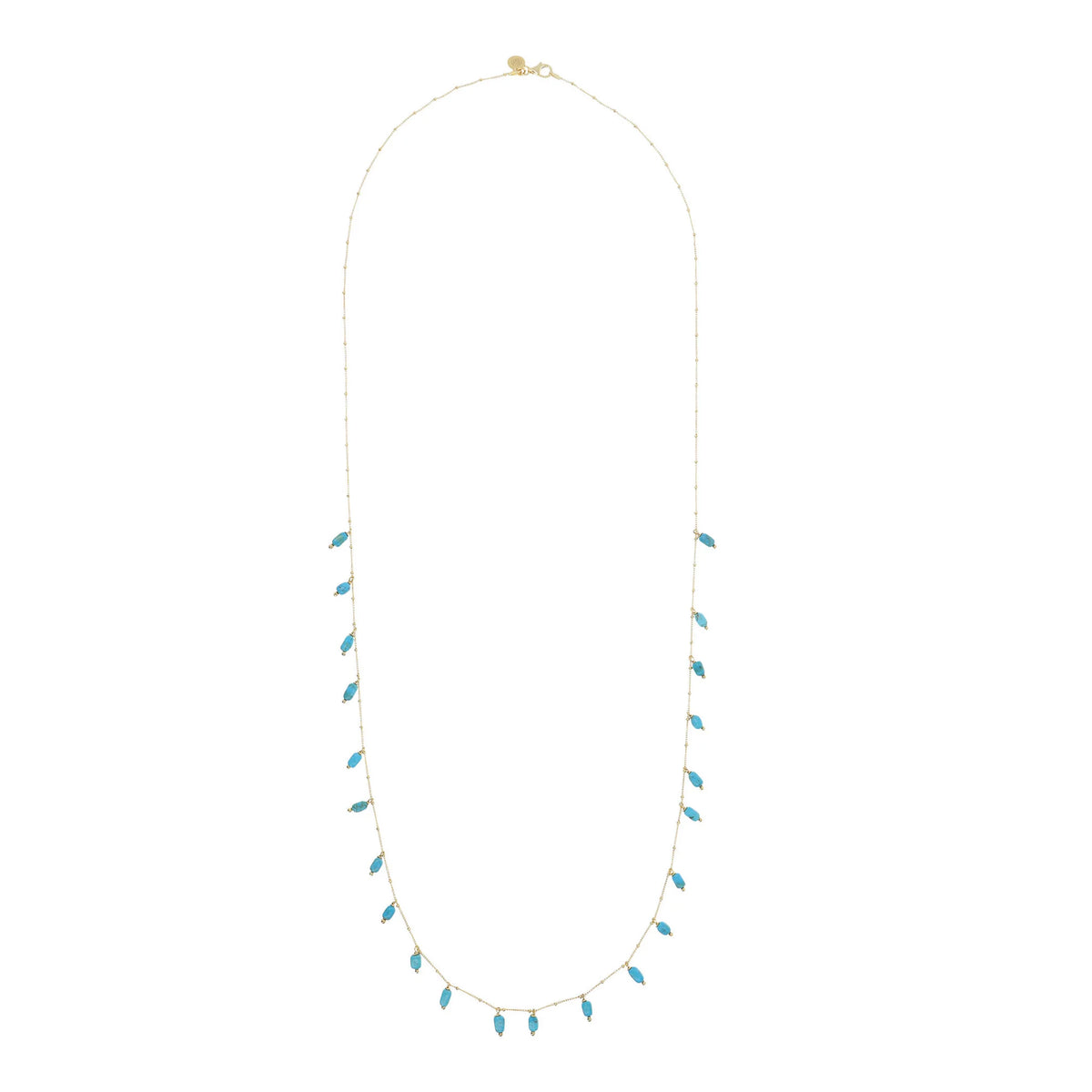 Long Necklace in 925 Sterling Silver 18Kt Yellow Gold Plated with Natural Stone Charms