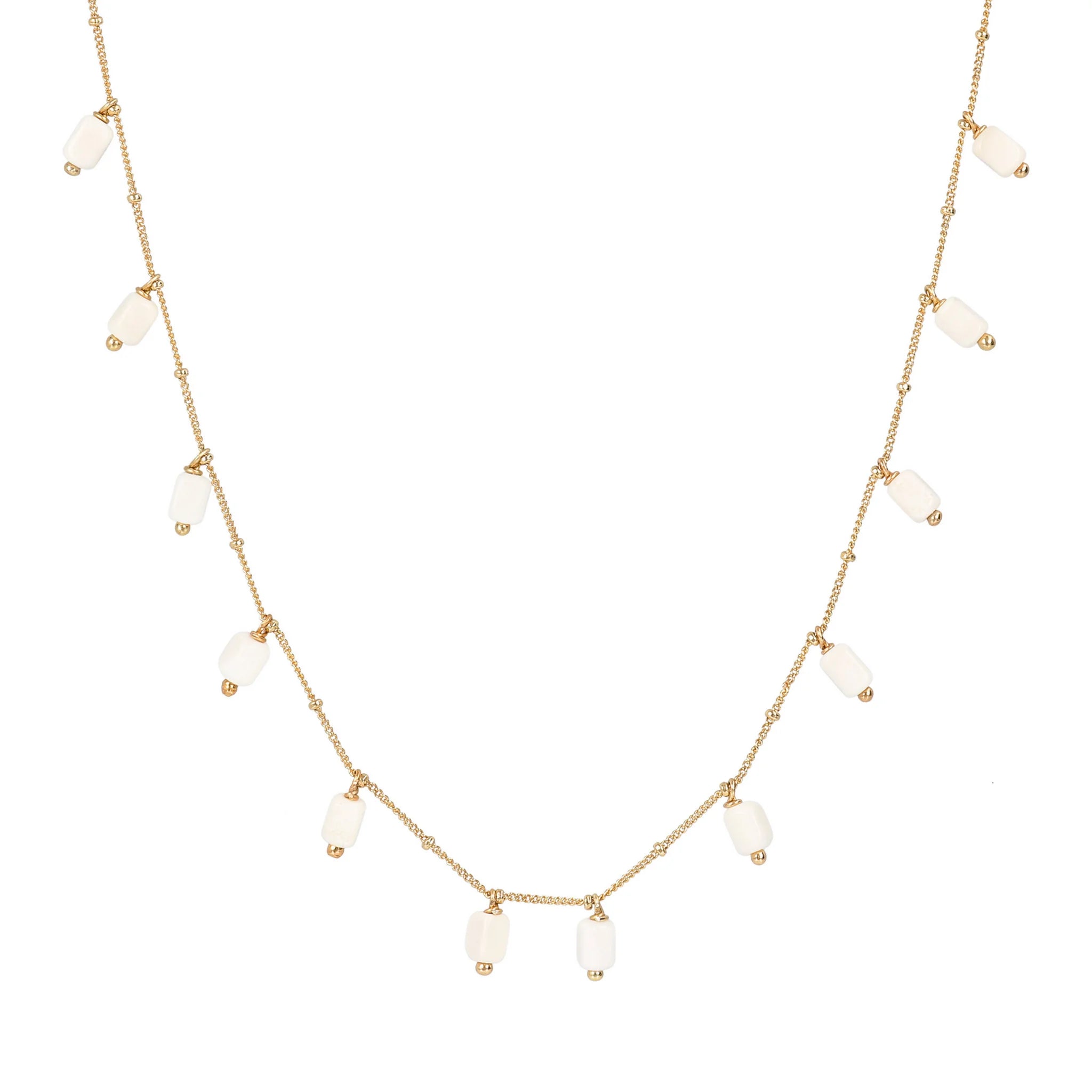 Collana Lunga in Argento 925 placcato Oro Giallo 18Kt con Charms in Pietra Naturale