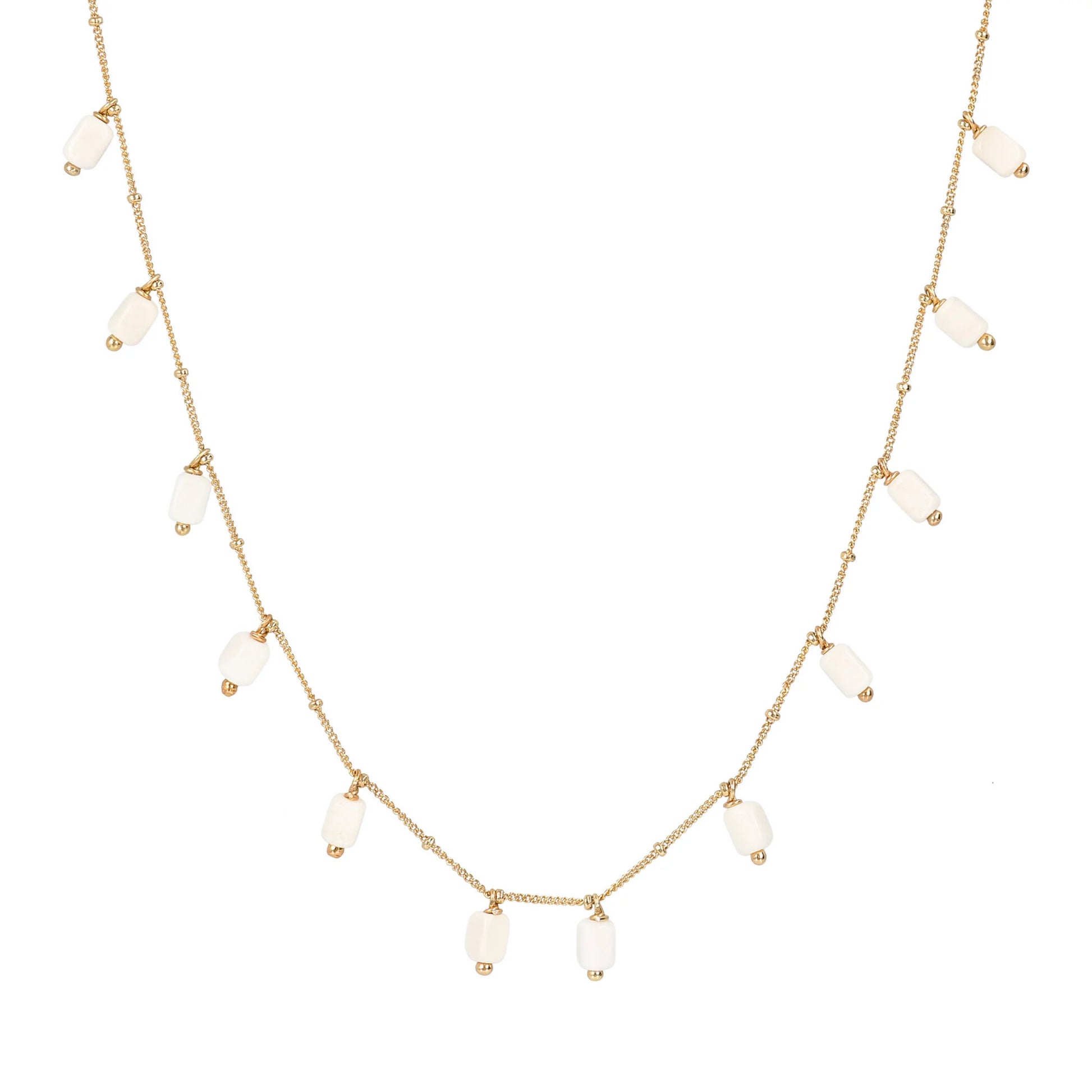 Collana Lunga in Argento 925 placcato Oro Giallo 18Kt con Charms in Pietra Naturale