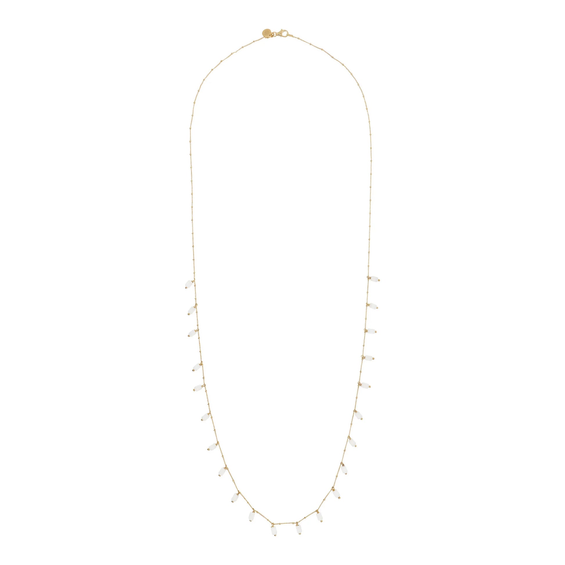 Long Necklace in 925 Sterling Silver 18Kt Yellow Gold Plated with Natural Stone Charms