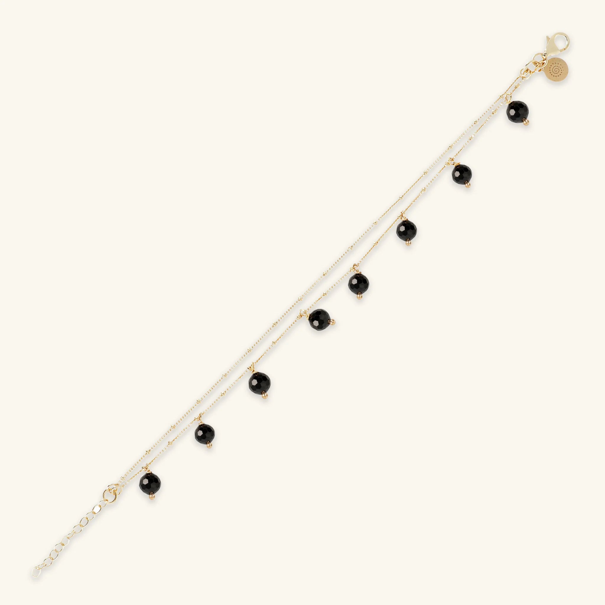 Bracciale Multifilo in Argento 925 Placcato Oro Giallo 18kt con Ciondoli in Pietra Naturale