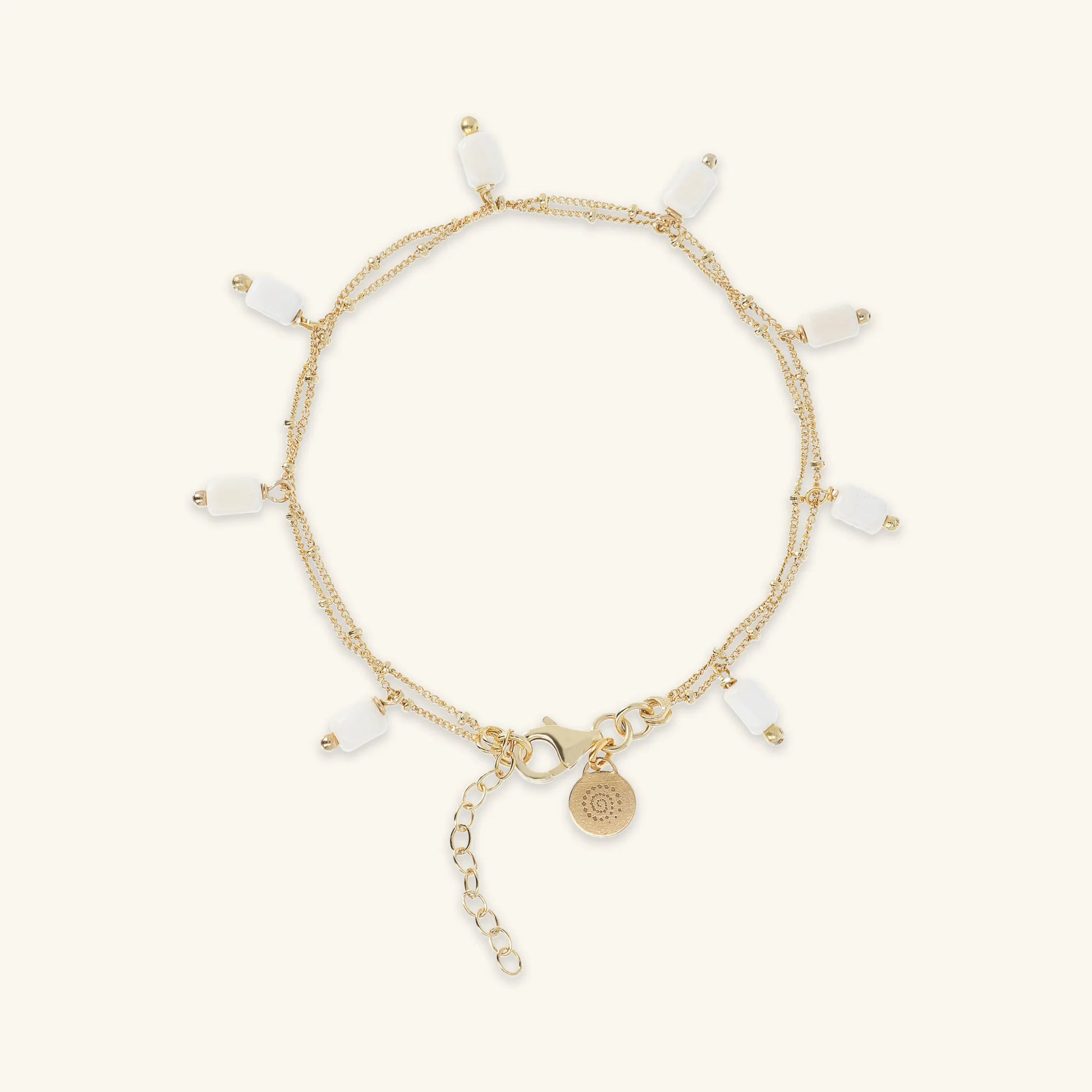 Bracelet Multi-brins en Argent 925 Plaqué Or Jaune 18kt avec Pendentifs en Pierre Naturelle