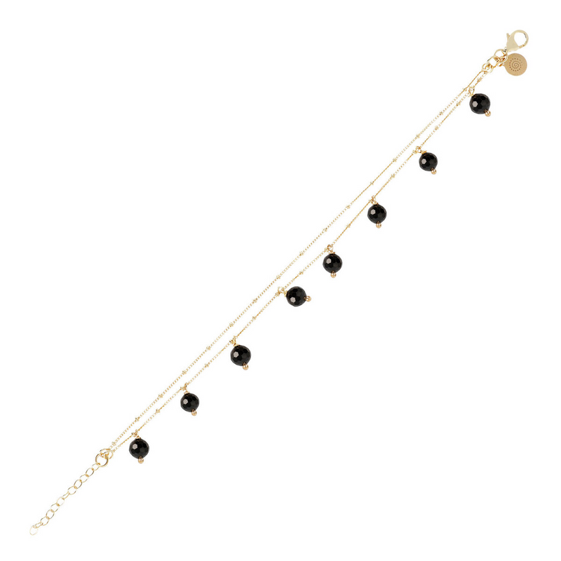 Bracelet chapelet multirangs avec pendentifs ronds en pierre naturelle