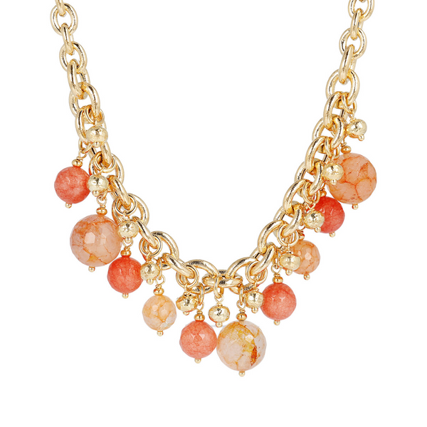 Necklace with Spherical Pendants in Citrine and Quartzite Natural Stones