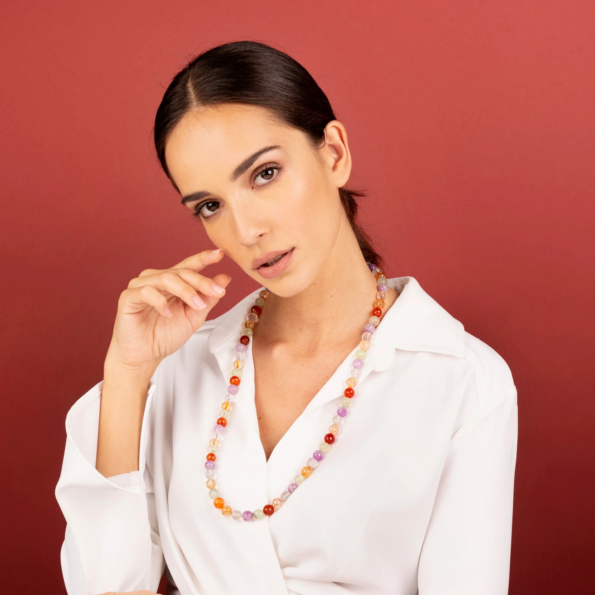 Collana in Argento 925 Placcata Oro Giallo 18kt con Pietra Naturale Quarzo Multicolore