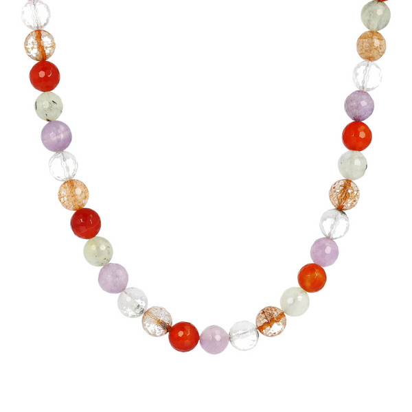 Halskette mit mehrfarbigem Quarz-Naturstein aus 925er Silber 