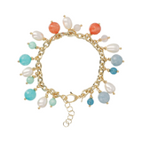 Bracelet chaîne Rolo avec pendentifs en jade quartzite et perles blanches
