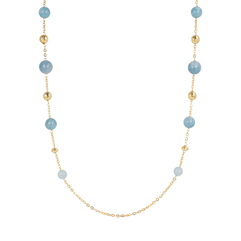 Long Necklace with Golden Spheres and Natural Stones