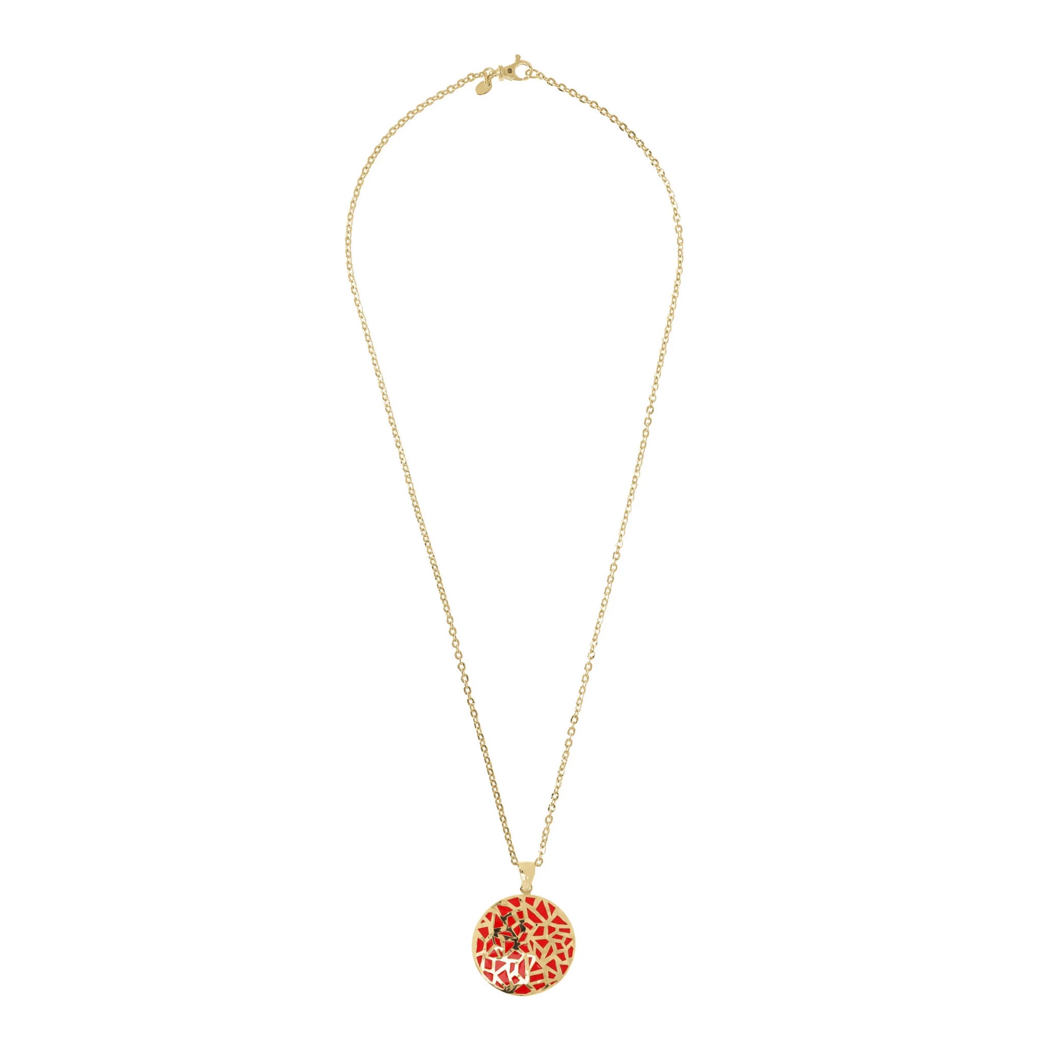 Collana Lunga Catena Forzatina con Pendente Tondo Smaltato e Traforato