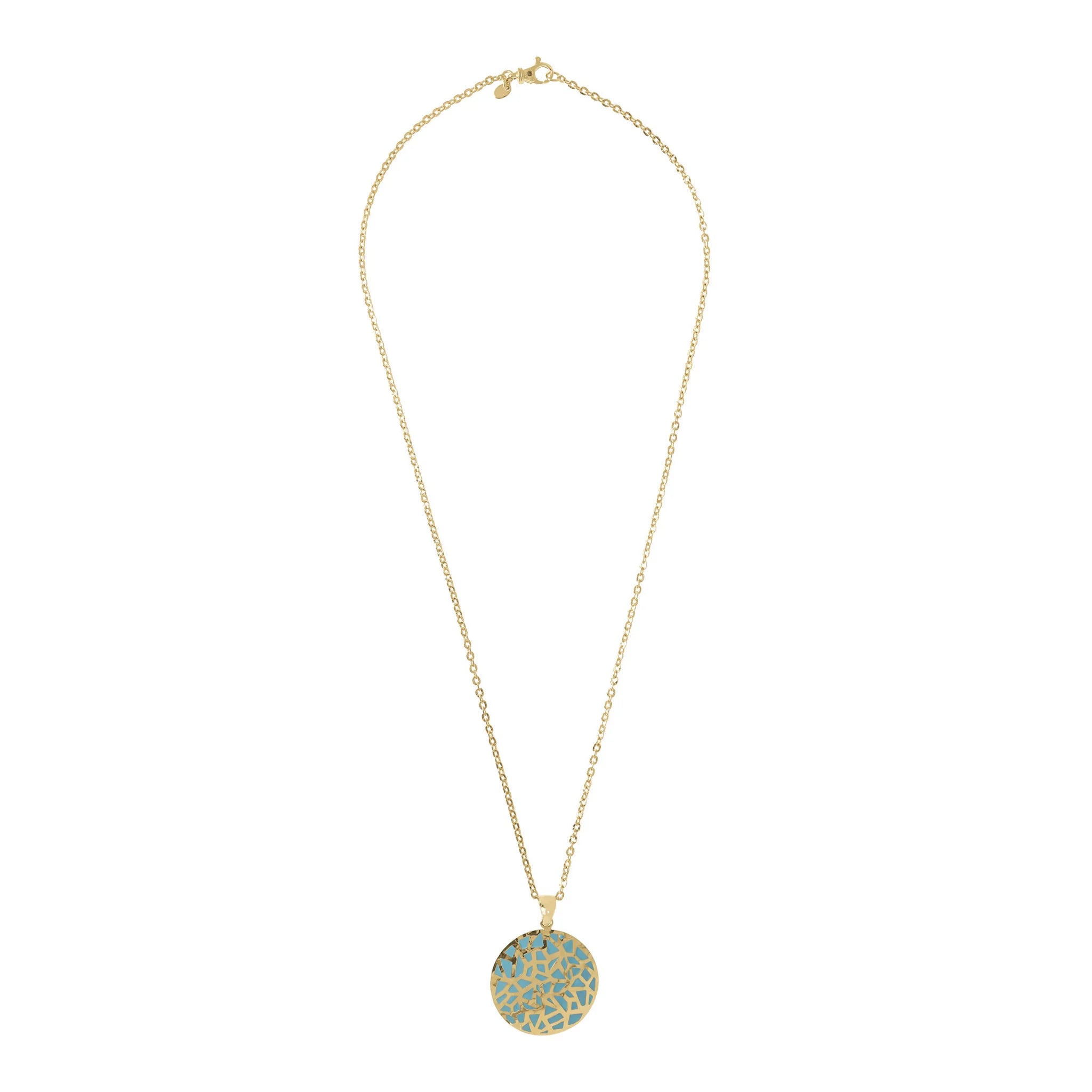 Collana Lunga Catena Forzatina con Pendente Tondo Smaltato e Traforato