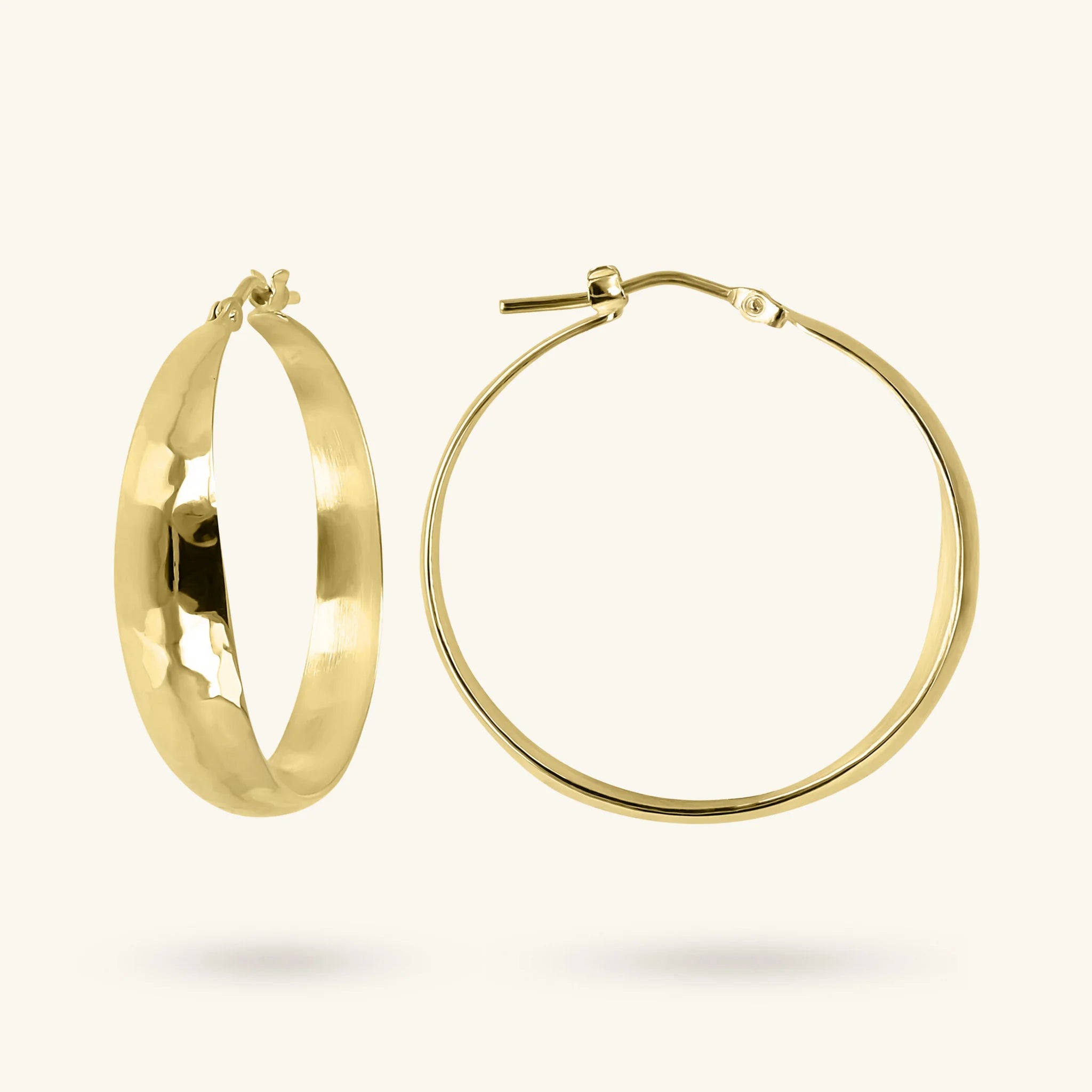 18KT Gold Plated Hoop Earrings Hammered Effect