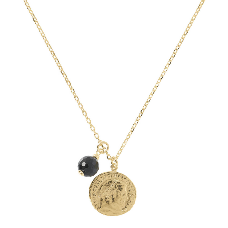 Necklace with Coin Pendant and Black Spinel