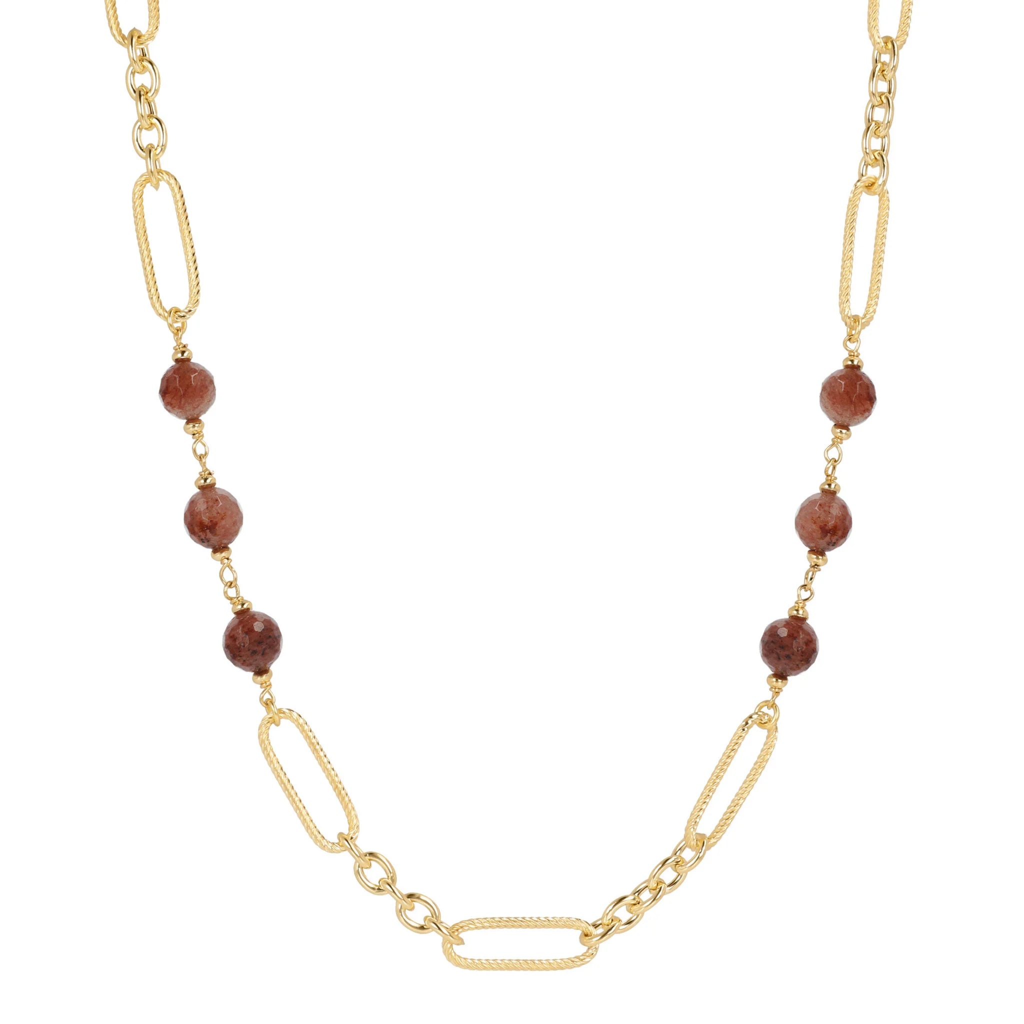 Collana Lunga a Maglie Alternate con Pietre Naturali