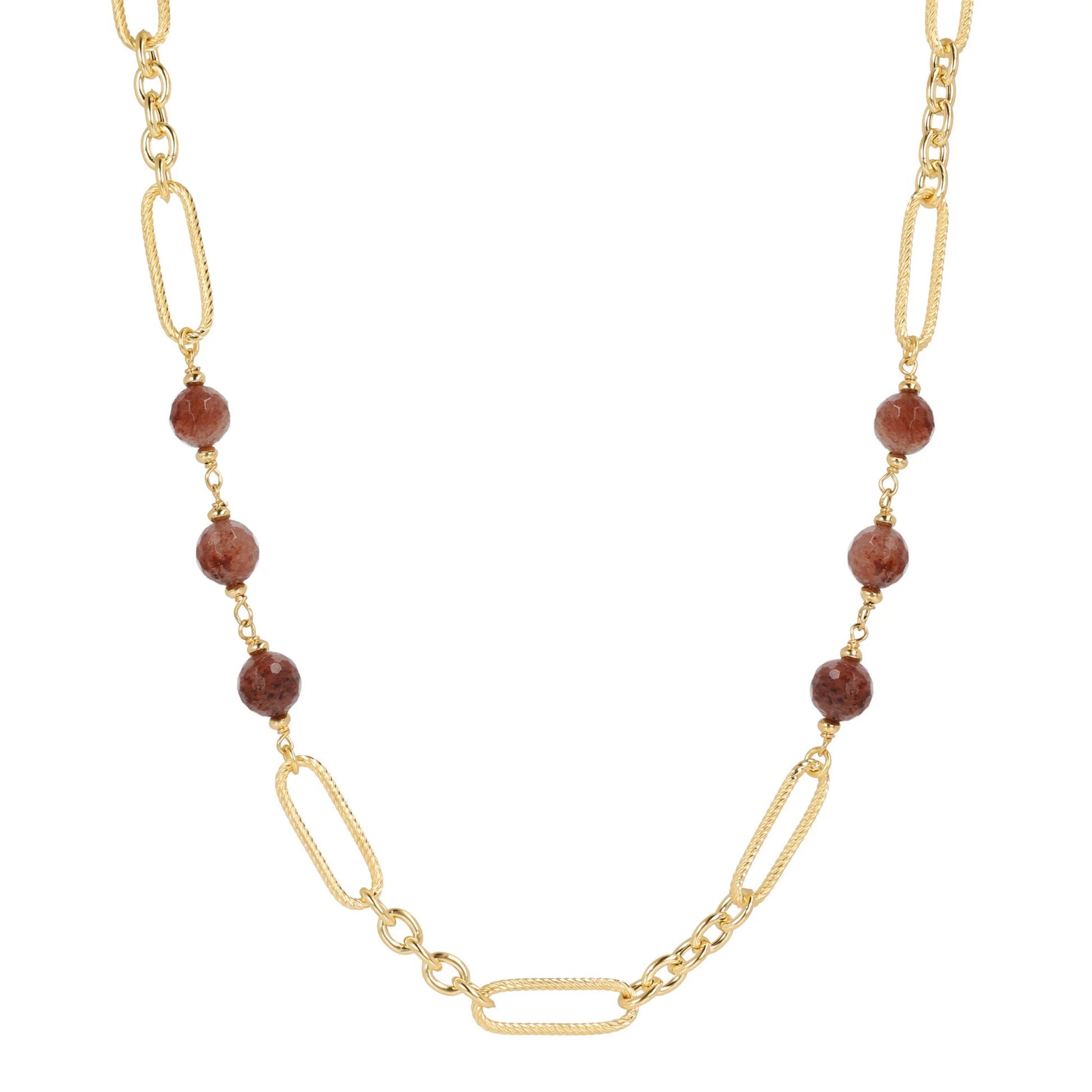 Collier Long à Maillons Alternés avec Pierres Naturelles