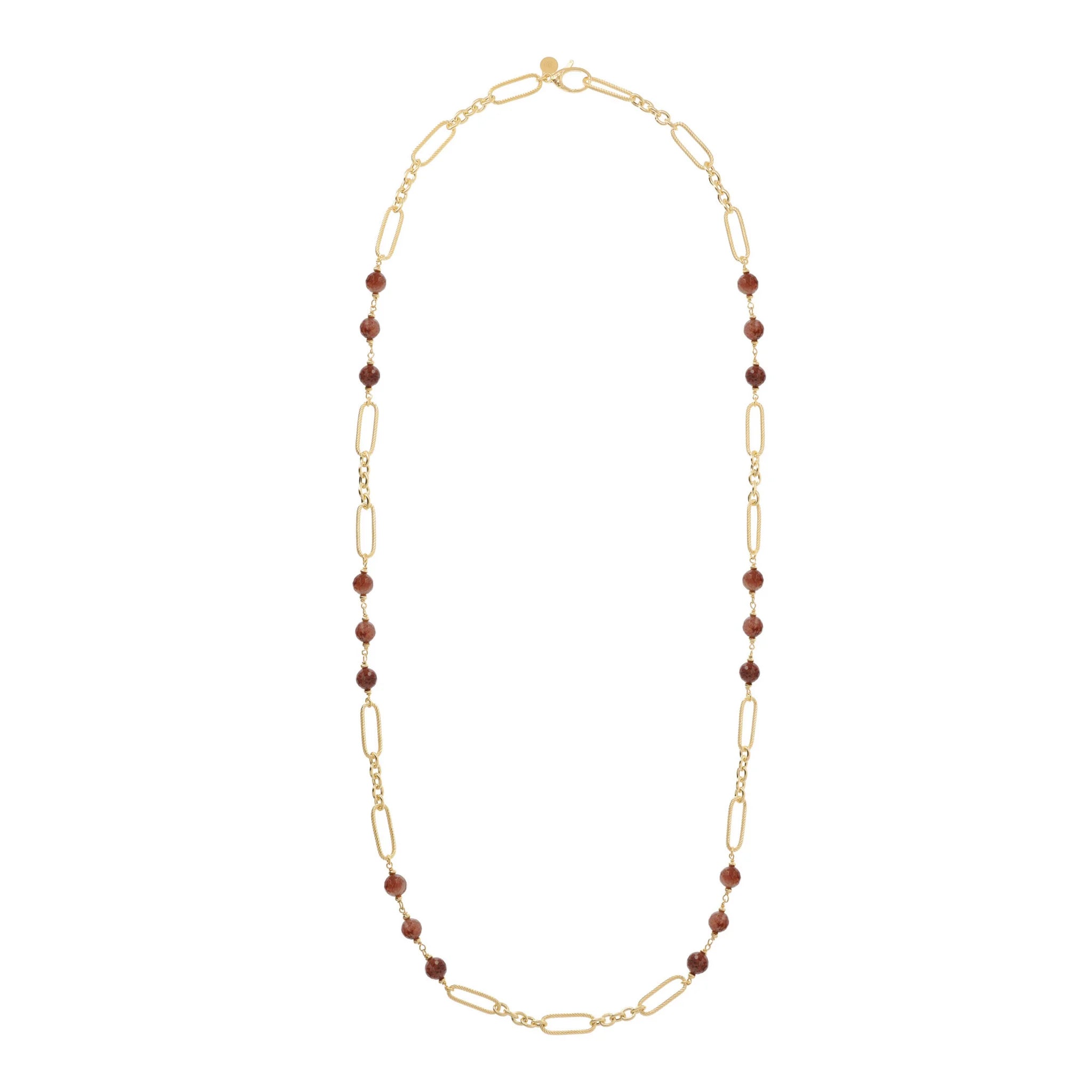 Collana Lunga a Maglie Alternate con Pietre Naturali