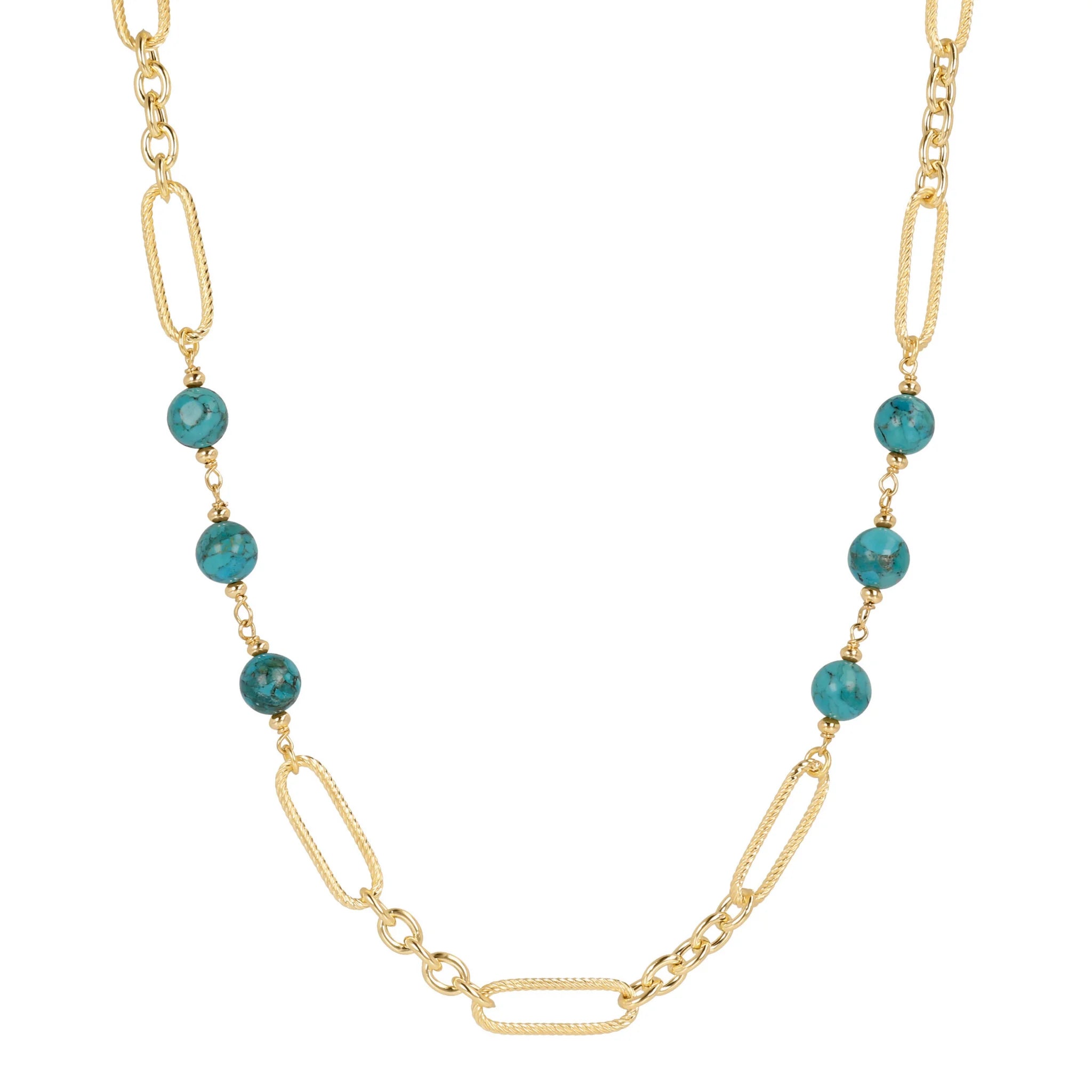 Collana Lunga a Maglie Alternate con Pietre Naturali