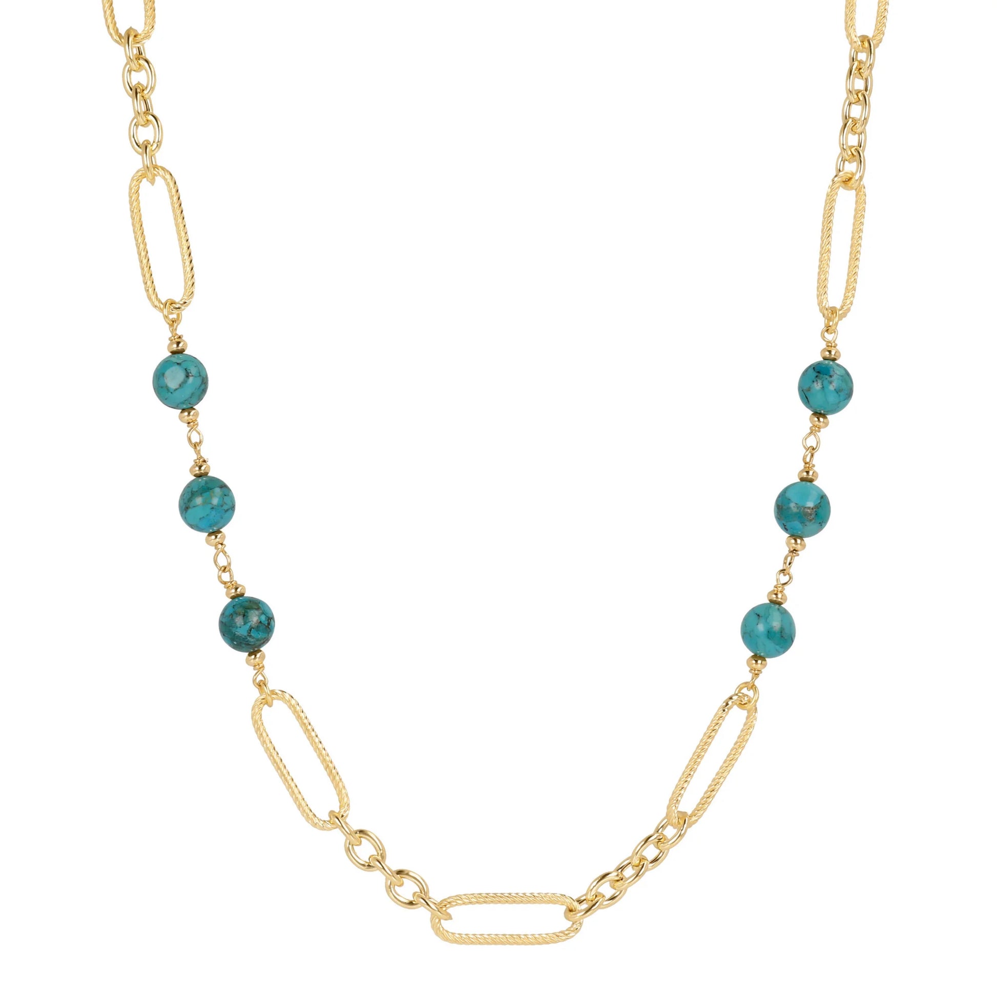 Collier Long à Maillons Alternés avec Pierres Naturelles
