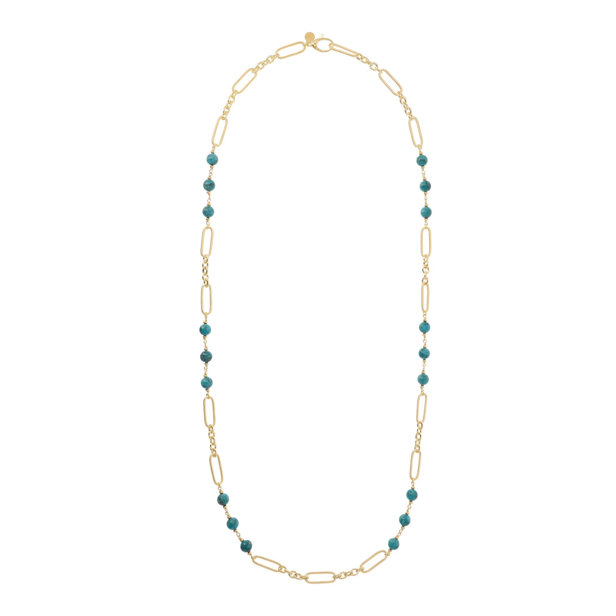 Collana Lunga a Maglie Alternate con Pietre Naturali