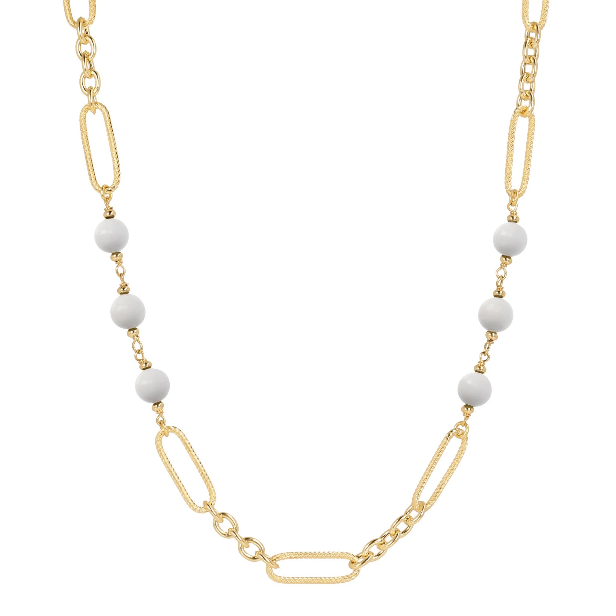 Collana Lunga a Maglie Alternate con Pietre Naturali