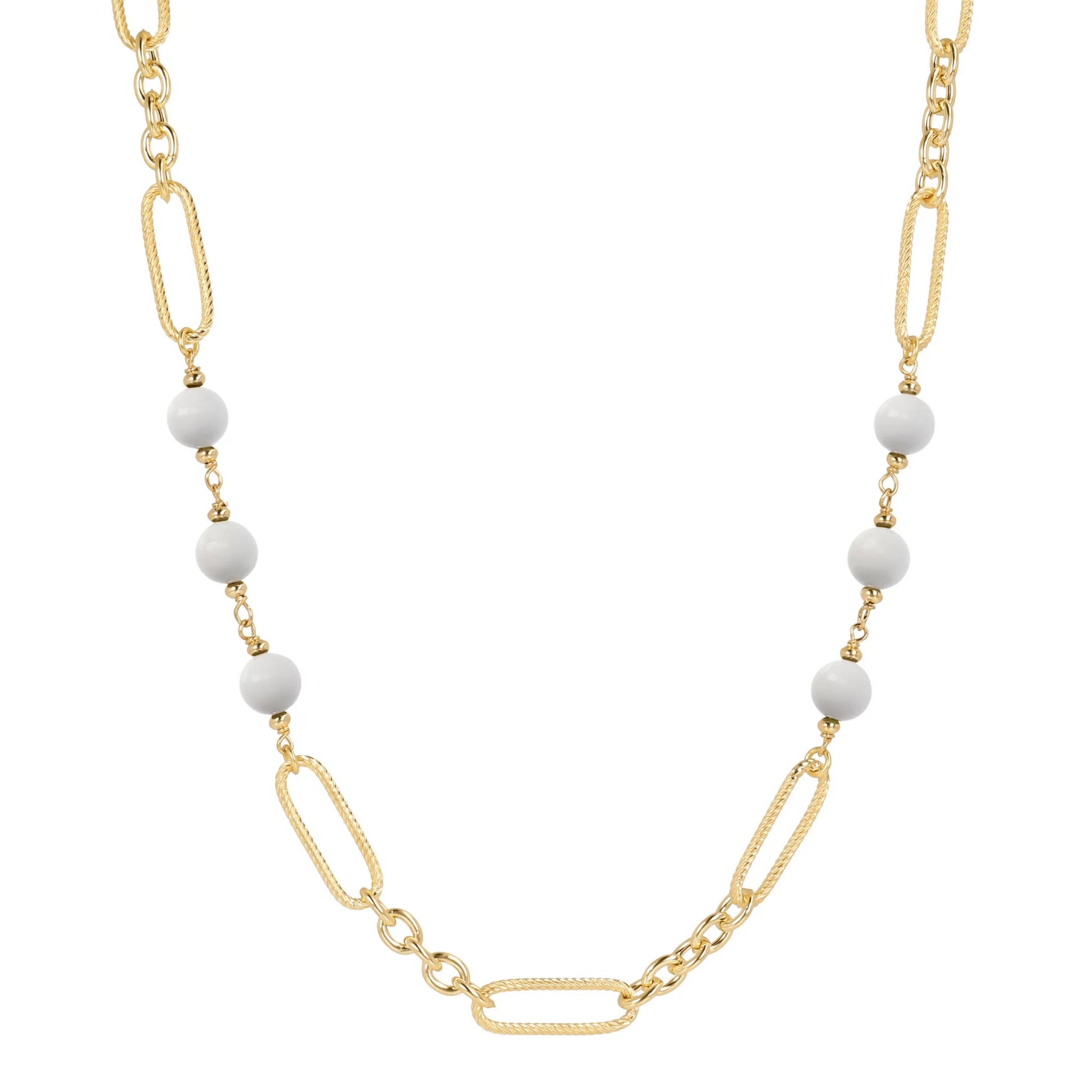 Collier Long à Maillons Alternés avec Pierres Naturelles