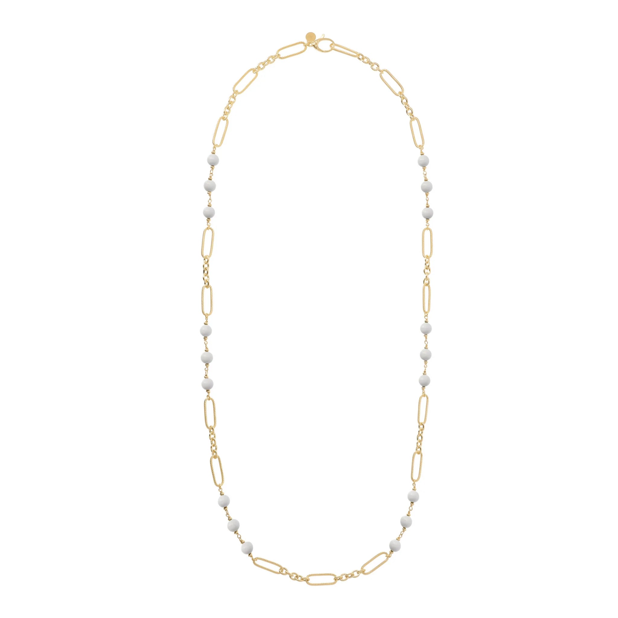 Collana Lunga a Maglie Alternate con Pietre Naturali