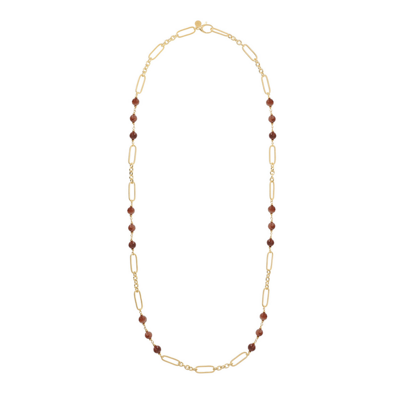 Long Necklace with Alternating Links with Natural Stones