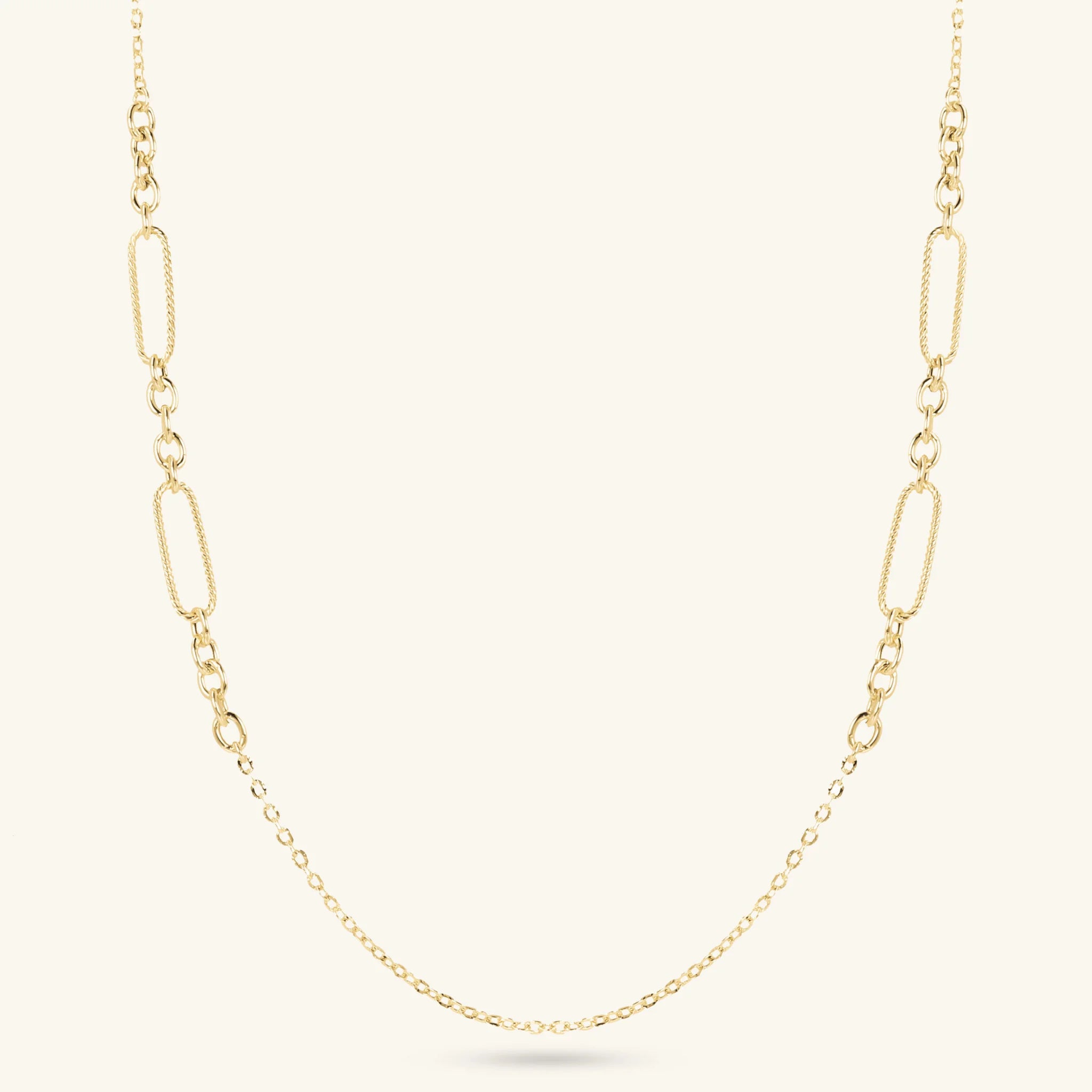 Collana Lunga Catena Rolo con Station di Maglie Alternate