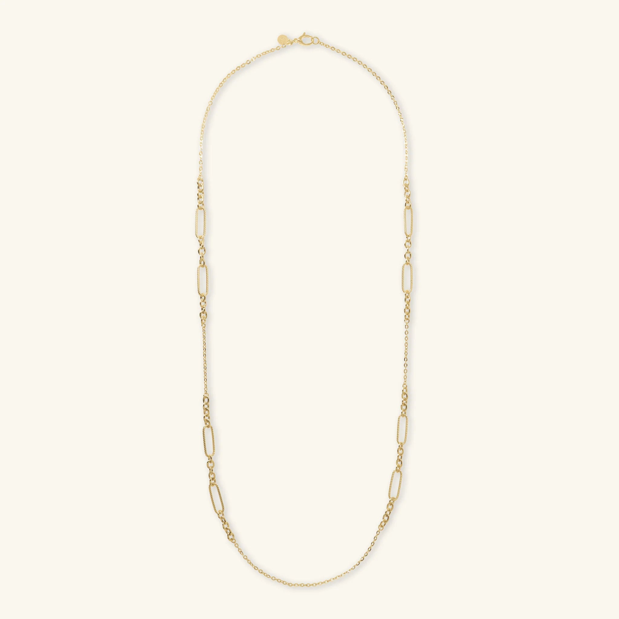 Collana Lunga Catena Rolo con Station di Maglie Alternate